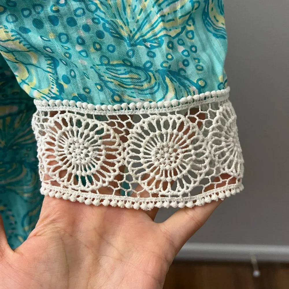 Lilly Pulitzer Aqua Seashell Print Crochet Lace Dress Sz S